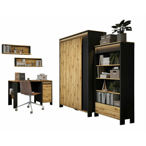 Ensemble de bureau à domicile Lomsevu 110 , Avec tiroirs, Avec des portes, Stratifié, LED