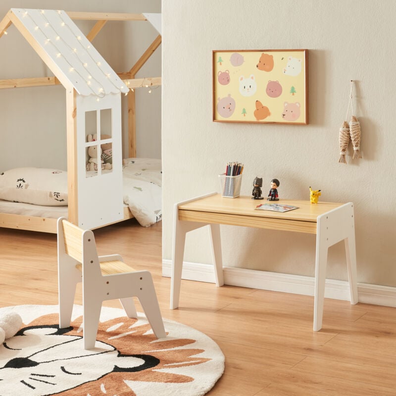 Ensemble de bureau et chaise pour enfants Skinnskatteberg naturel blanc [en.casa]