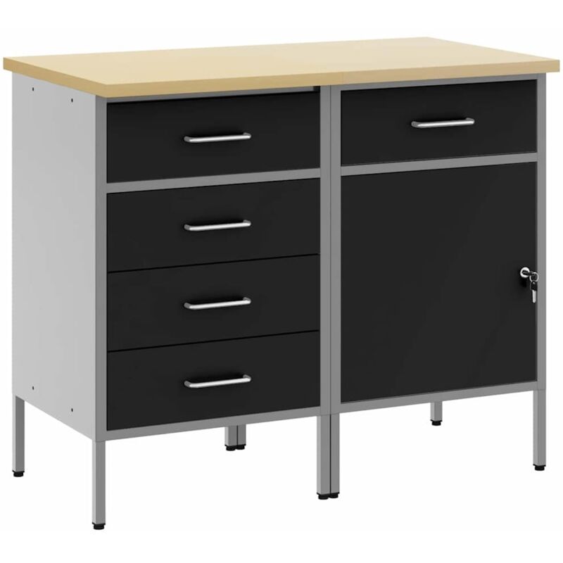 Pack de 2 armoires de rangement Noir et Gris en bois composite et acier Vidaxl