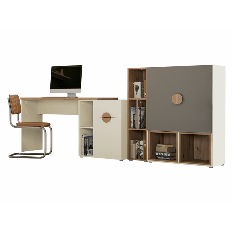 Ensemble de bureau Morsoru 113, Anthracite + Chêne Artisan + Beige, Stratifié