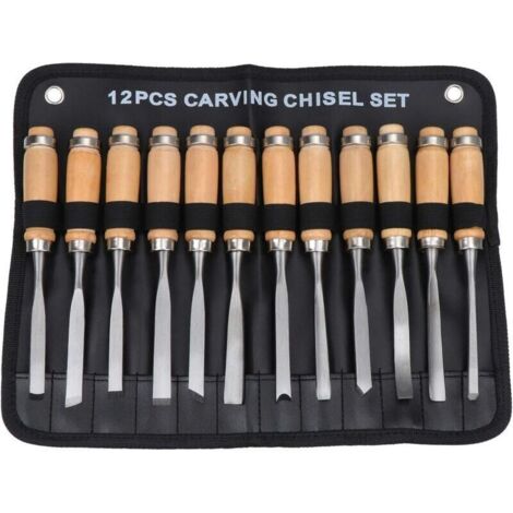 Ensemble de Burins Sculpture sur Bois, Outils de Gouges pour Menuiserie 12 pièces