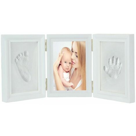 Ensemble de cadre photo avec empreinte de main de bébé blanc, test de jouet EN71 test non toxique pour enfants, cadeau (blanc)