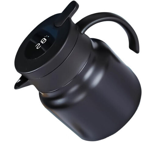 Ensemble de cafetière isotherme noire 1 L grande capacité : Cafetière double paroi en acier inoxydable 316 avec filtre à thé amovible, poignée ergonomique, affichage intelligent de la température, idé