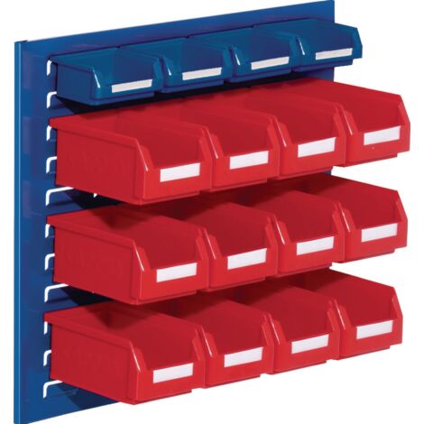 Ensemble de caissons de stockage visible H450xL500xP250mm en tôle d'acier/PE, revêtement en poudre bleu+rouge