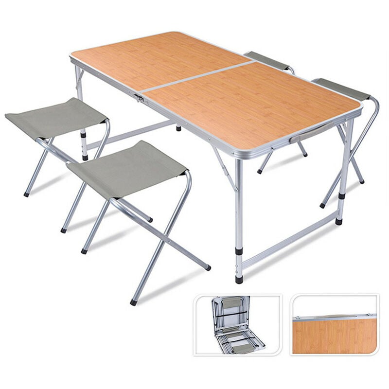 Generic Table de camping pliante avec 4 chaises - 120 x 60 x 40cm