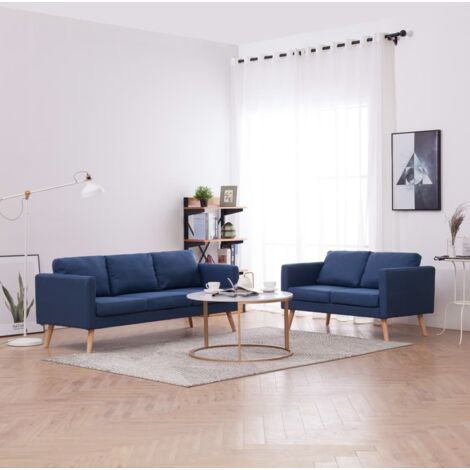 Ensemble de canapé 2 pcs  Ensemble Canapés droits de relaxation  Tissu Bleu 96961