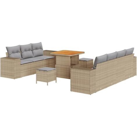 Ensemble de canapé de jardin 10 pcs  Mobilier de jardin Beige et Gris clair