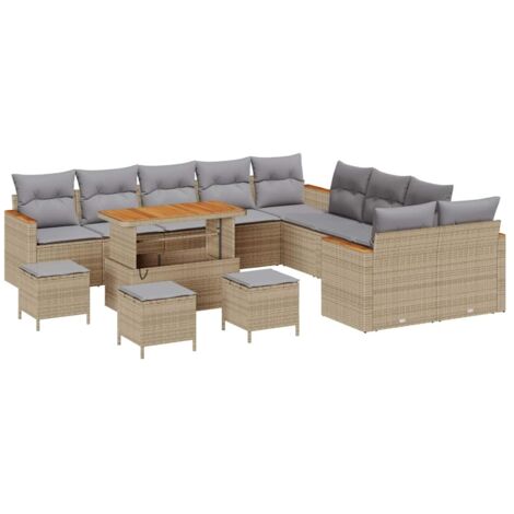 Ensemble de canapé de jardin 18 pcs  Mobilier de jardin Beige et Gris clair