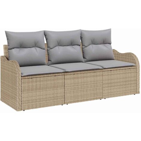 Ensemble de canapé de jardin 3 pcs  Mobilier de jardin Beige Poly rotin