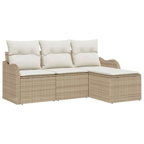 Ensemble de canapé de jardin 4 pcs  Mobilier de jardin Beige polyrotin