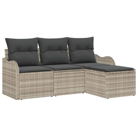 Ensemble de canapé de jardin 4 pcs  Mobilier de jardin Gris clair Poly rotin