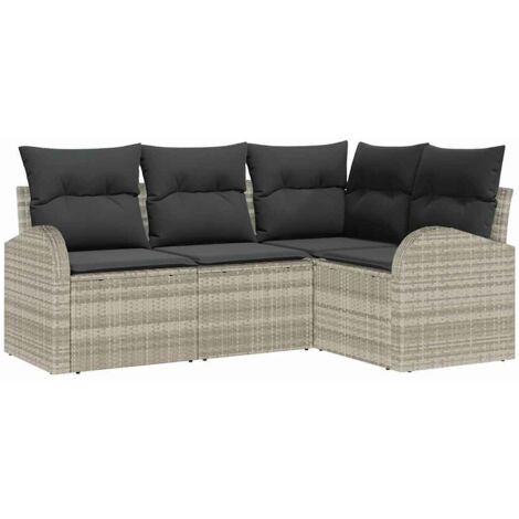 Ensemble de canapé de jardin 4 pcs  Mobilier de jardin Gris clair polyrotin