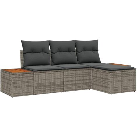 Ensemble de canapé de jardin 4 pcs  Mobilier de jardin Gris Poly Rattan