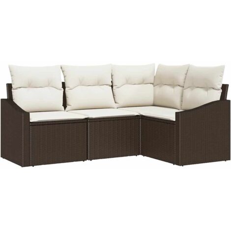 Ensemble de canapé de jardin 4 pcs  Mobilier de jardin Marron et blanc polyrotin