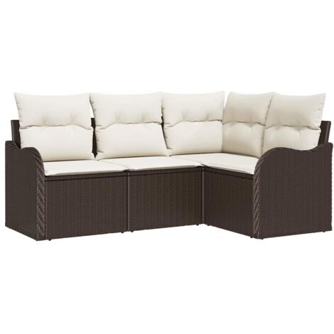 Ensemble de canapé de jardin 4 pcs  Mobilier de jardin Marron polyrotin