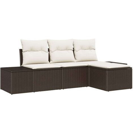 Ensemble de canapé de jardin 4 pcs  Mobilier de jardin Marron polyrotin