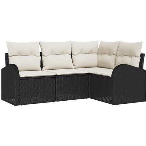 Ensemble de canapé de jardin 4 pcs  Mobilier de jardin Noir et Blanc polyrotin