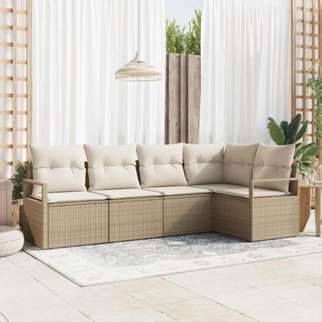 Ensemble de canapé de jardin 5 pcs Beige et blanc polyrotin vidaXL