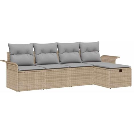 Ensemble de canapé de jardin 5 pcs  Mobilier de jardin Beige Poly rotin