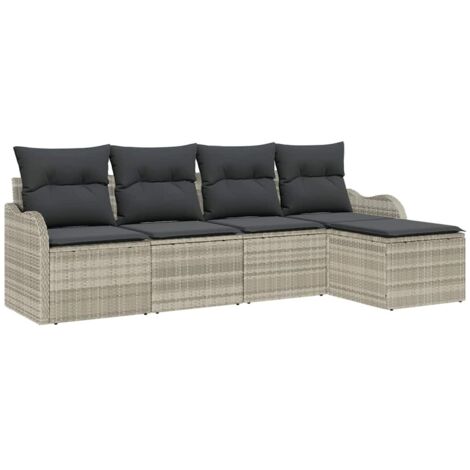 Ensemble de canapé de jardin 5 pcs  Mobilier de jardin Gris clair polyrotin