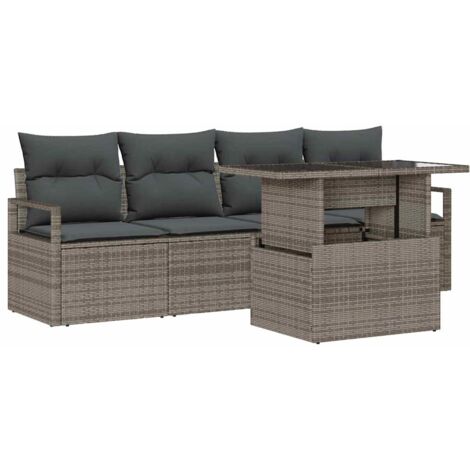 Ensemble de canapé de jardin 5 pcs  Mobilier de jardin Gris Poly rotin