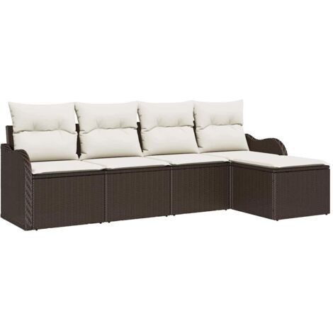 Ensemble de canapé de jardin 5 pcs  Mobilier de jardin Marron polyrotin