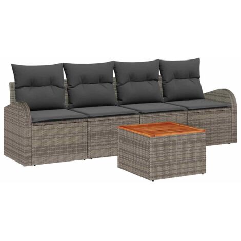 Ensemble de canapé de jardin 5 pcs，Canapé d'extérieur，Sofa de jardin Gris Poly rotin CFW279180