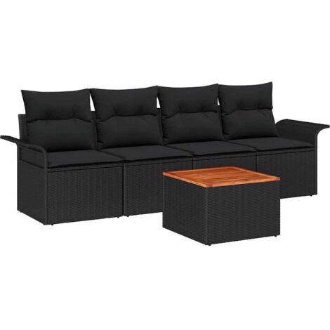 Ensemble de canapé de jardin 5 pcs，Canapé d'extérieur，Sofa de jardin Noir Poly rotin CFW458186
