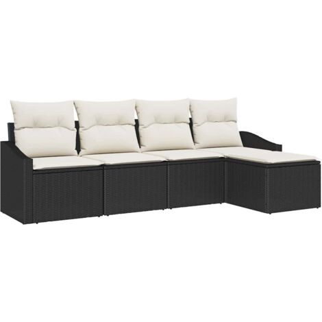 Ensemble de canapé de jardin 5 pcs，Canapé d'extérieur，Sofa de jardin Noir Poly rotin CFW753693