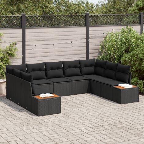 Ensemble de canapé de jardin 5 pièces  avec coussins en poly rotin noir et bois d'acacia. vidaXL