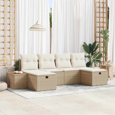 Ensemble de canapé de jardin 6 pcs Beige Poly rotin vidaXL