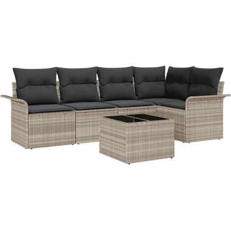 Ensemble de canapé de jardin 6 pcs  Mobilier de jardin Gris clair Poly rotin