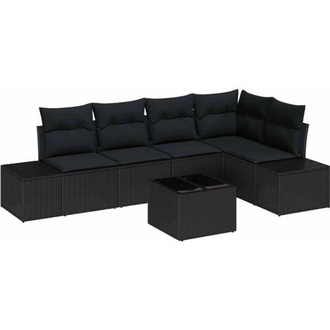Ensemble de canapé de jardin 6 pcs  Mobilier de jardin Noir polyrotin