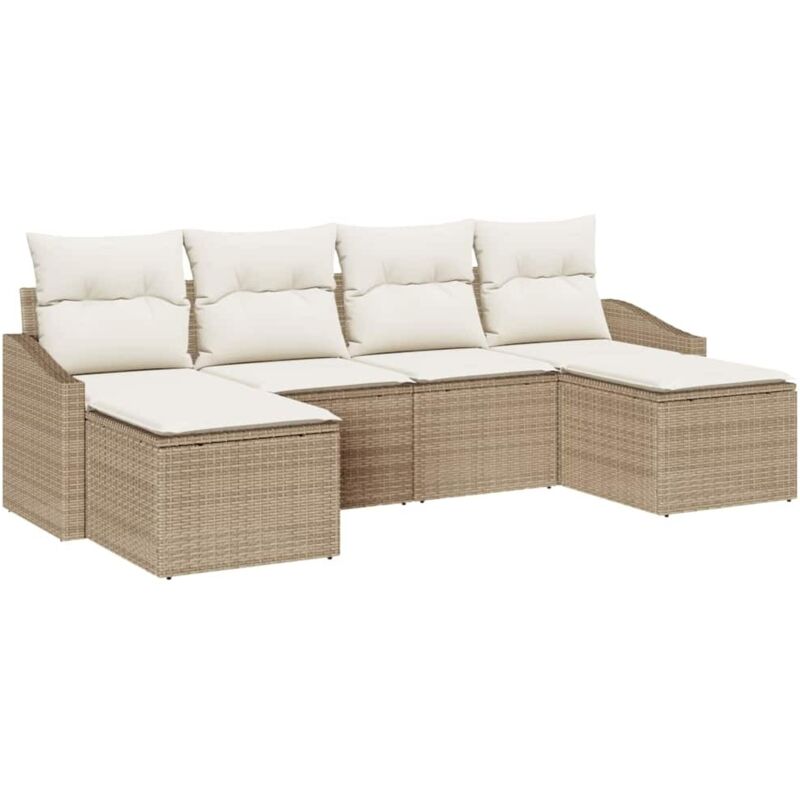 Ensemble de canapé de jardin 6 pièces avec coussins en beige poly rotin Vidaxl