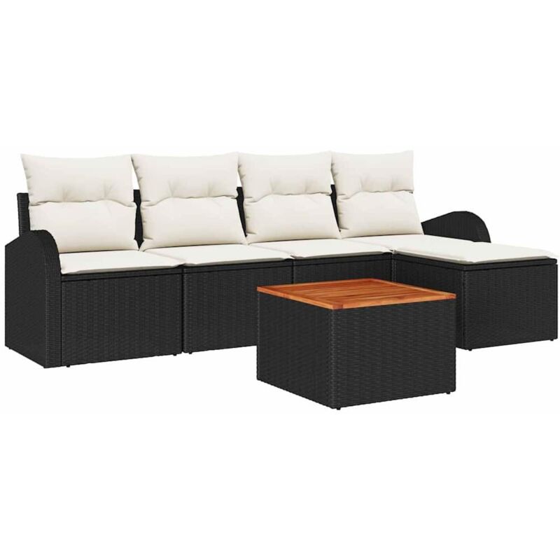 Ensemble de Canapé de Jardin 6 Pièces avec Coussins Noir Poly Rattan Acacia Vidaxl