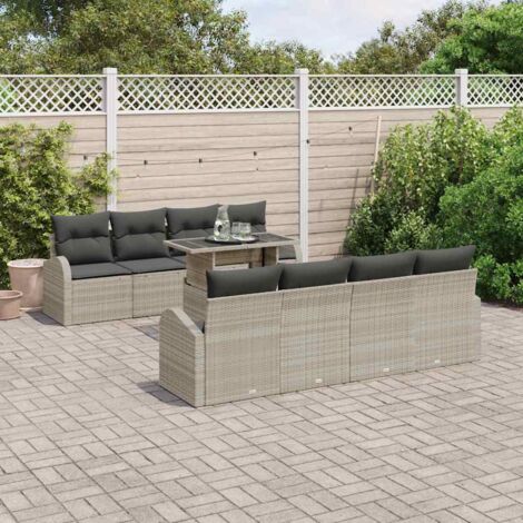 Ensemble de canapé de jardin 7 pcs Gris clair Poly rotin