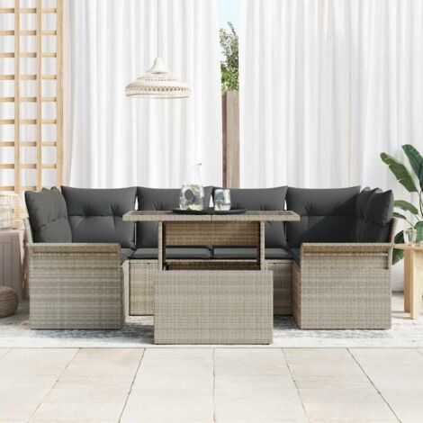 Ensemble de canapé de jardin 7 pcs Gris clair Poly rotin vidaXL