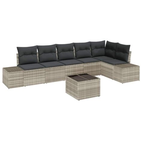 Ensemble de canapé de jardin 7 pcs  Mobilier de jardin Gris clair polyrotin