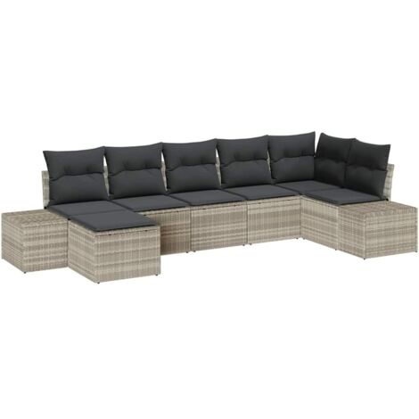 Ensemble de canapé de jardin 7 pcs  Mobilier de jardin Gris clair polyrotin