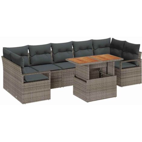Ensemble de canapé de jardin 8 pcs  Mobilier de jardin Gris Poly rotin
