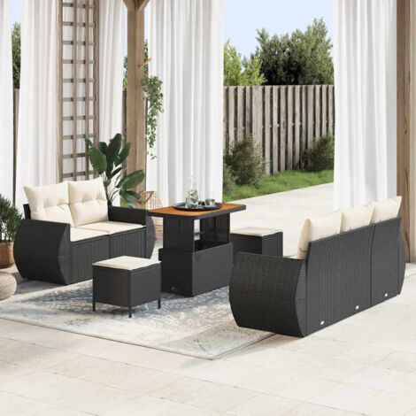 Ensemble de canapé de jardin 8 pcs Noir polyrotin vidaXL