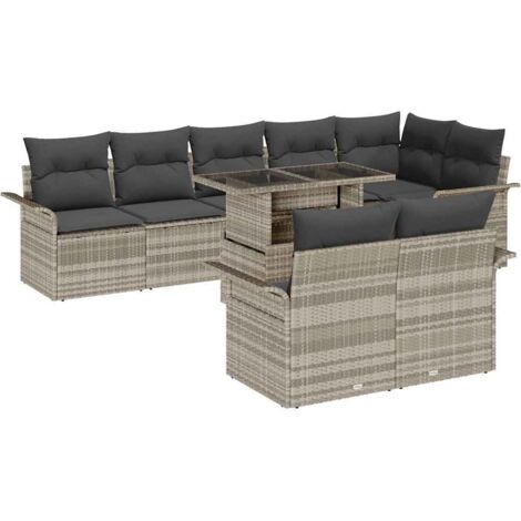 Ensemble de canapé de jardin 9 pcs Gris clair Poly rotin vidaXL