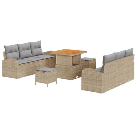 Ensemble de canapé de jardin 9 pcs  Mobilier de jardin Beige et Gris clair