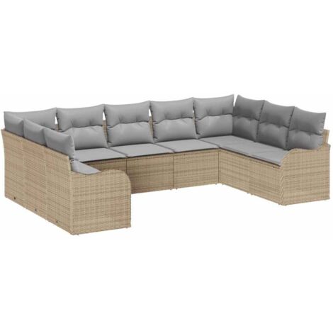 Ensemble de canapé de jardin 9 pcs  Mobilier de jardin beige et gris clair