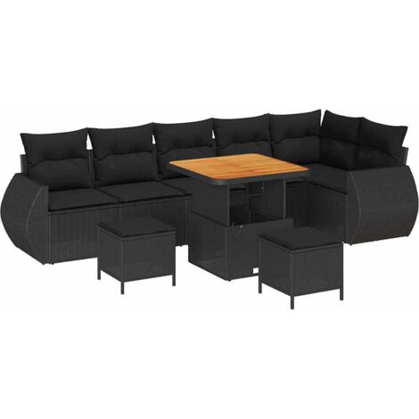 Ensemble de canapé de jardin 9 pcs Noir Poly Rattan vidaXL