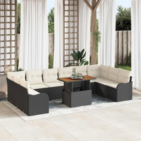 Ensemble de canapé de jardin avec coussin 11 pcs Noir et crème vidaXL