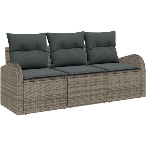 Ensemble de canapé de jardin avec coussin 3 pcs Mobilier de jardin Gris Poly rotin