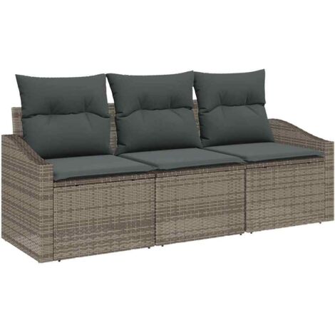 Ensemble de canapé de jardin avec coussin 3 pcs  Mobilier de jardin Gris polyrotin