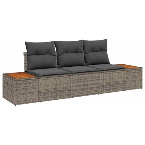 Ensemble de canapé de jardin avec coussin 3 pcs  Mobilier de jardin Gris polyrotin