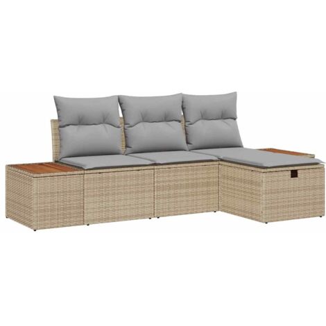 Ensemble de canapé de jardin avec coussin 4 pcs  Mobilier de jardin Beige polyrotin